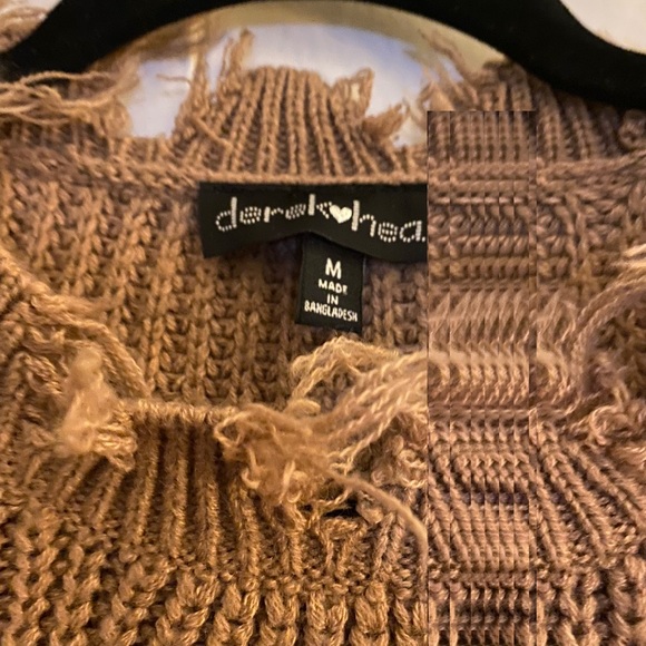 Distressed-Trim Sweater -Taupe - Picture 2 of 2